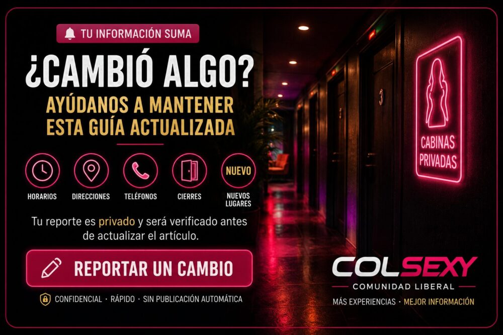 Reportar cambios en cabinas y lugares para adultos en Bogotá